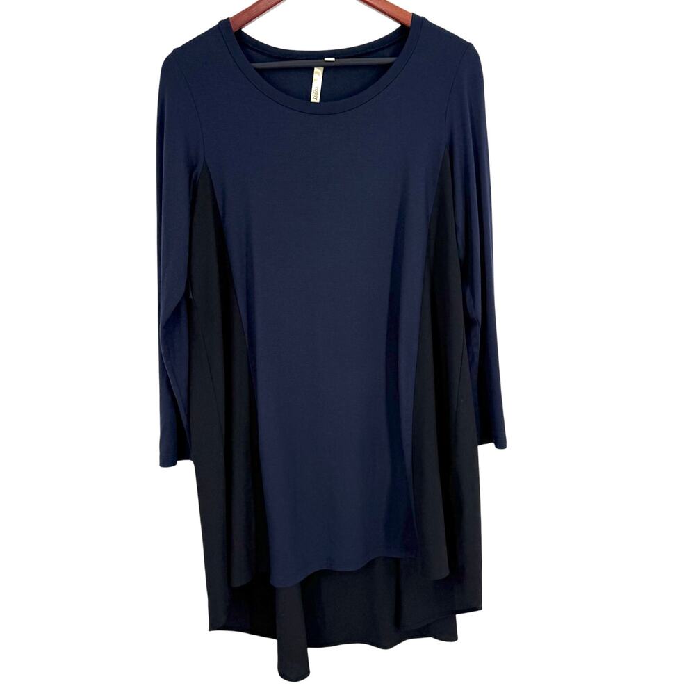 COMFY USA Sz Small Blue Black Wearable Art Super Stretchy Soft Blouse Shirt Top